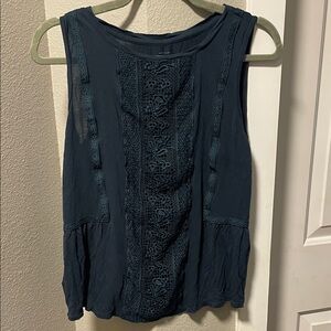 LOFT Dark Blue Sleeveless Blouse with Intricate Detailing